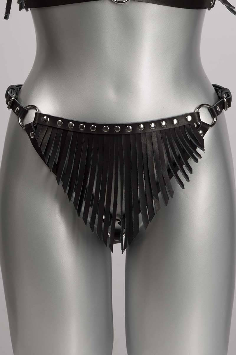 Leather open string with fringes real leather