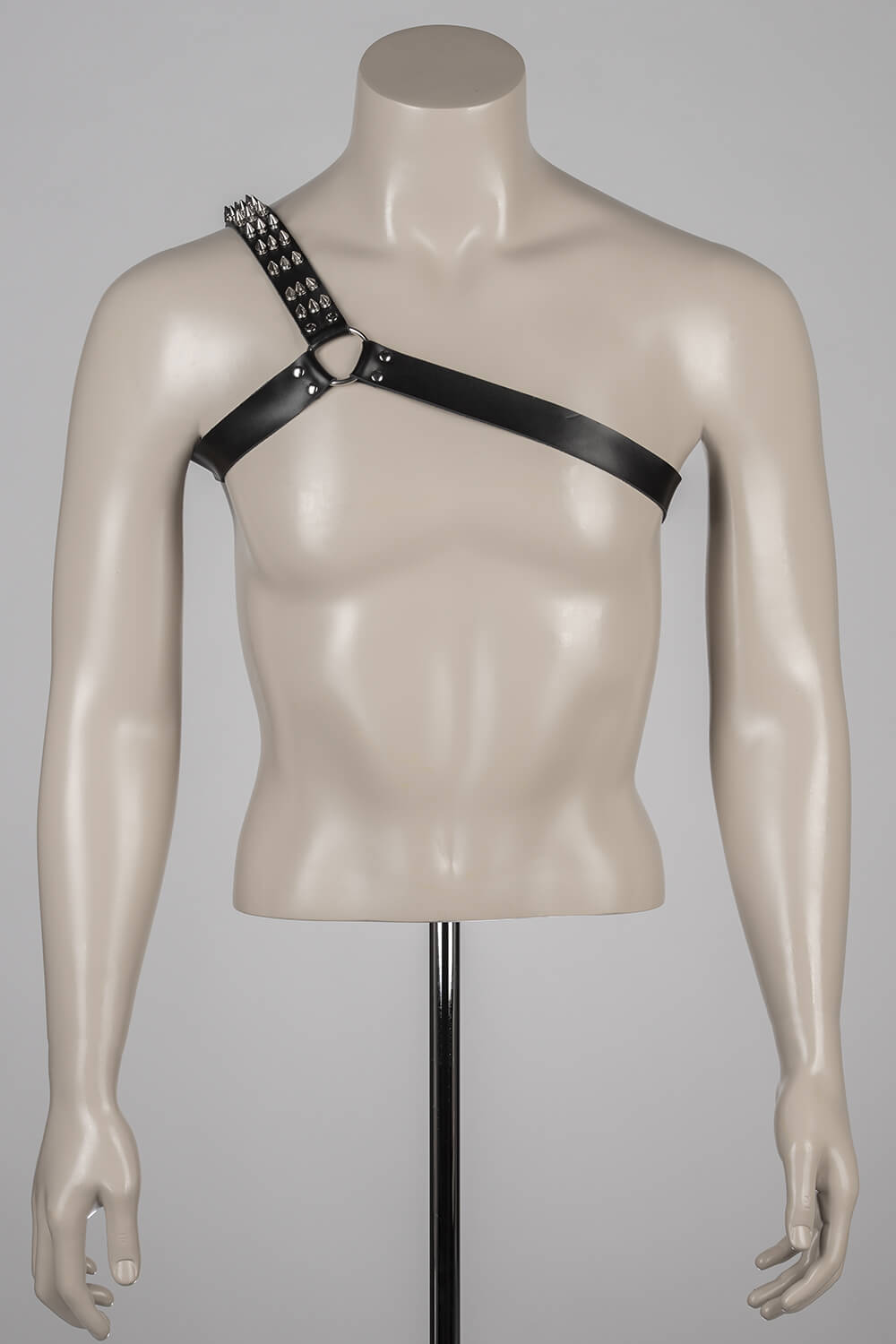 leren harnas heren voyeurx crixus zwart kinky outfit man gladiator mannen voorkant