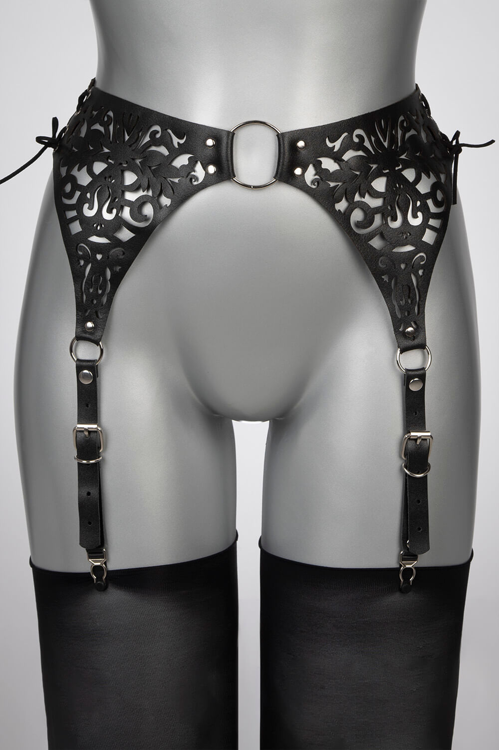 VoyeurX leren jarretelgordel lasercut Lucy zwart