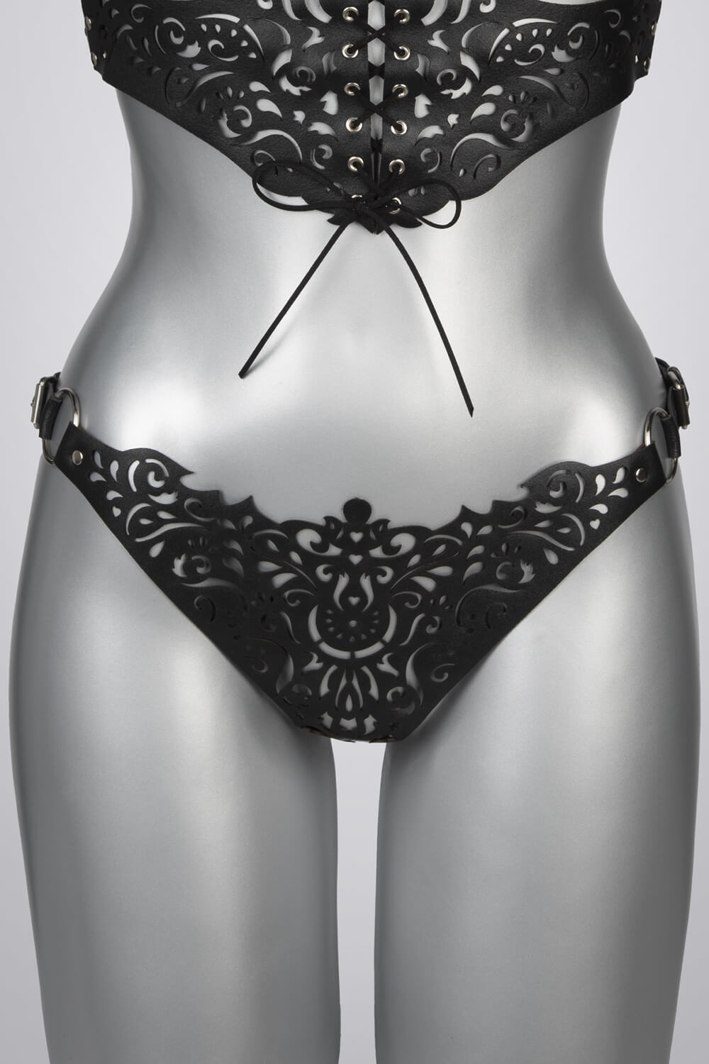 VoyeurX leren ouvert lasercut Lucy Fetishion zwart